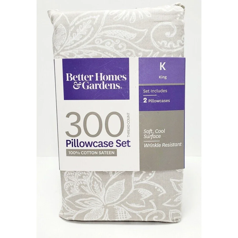 Better Homes & Gardens King Pillowcase Set 100% Cotton 300 Thread Count New